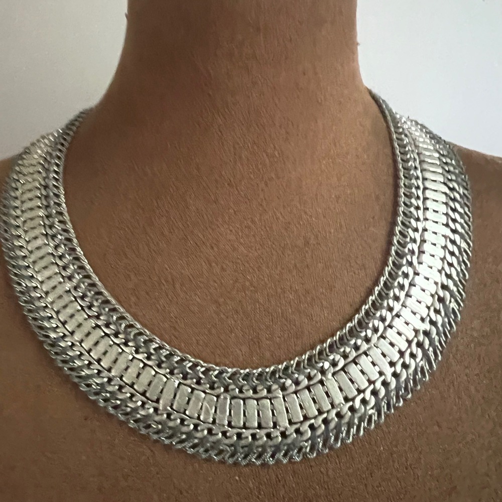 Stella & Dot Silver Tone Chunky Multi Chain Bib Statement Necklace 17-20in Goth
